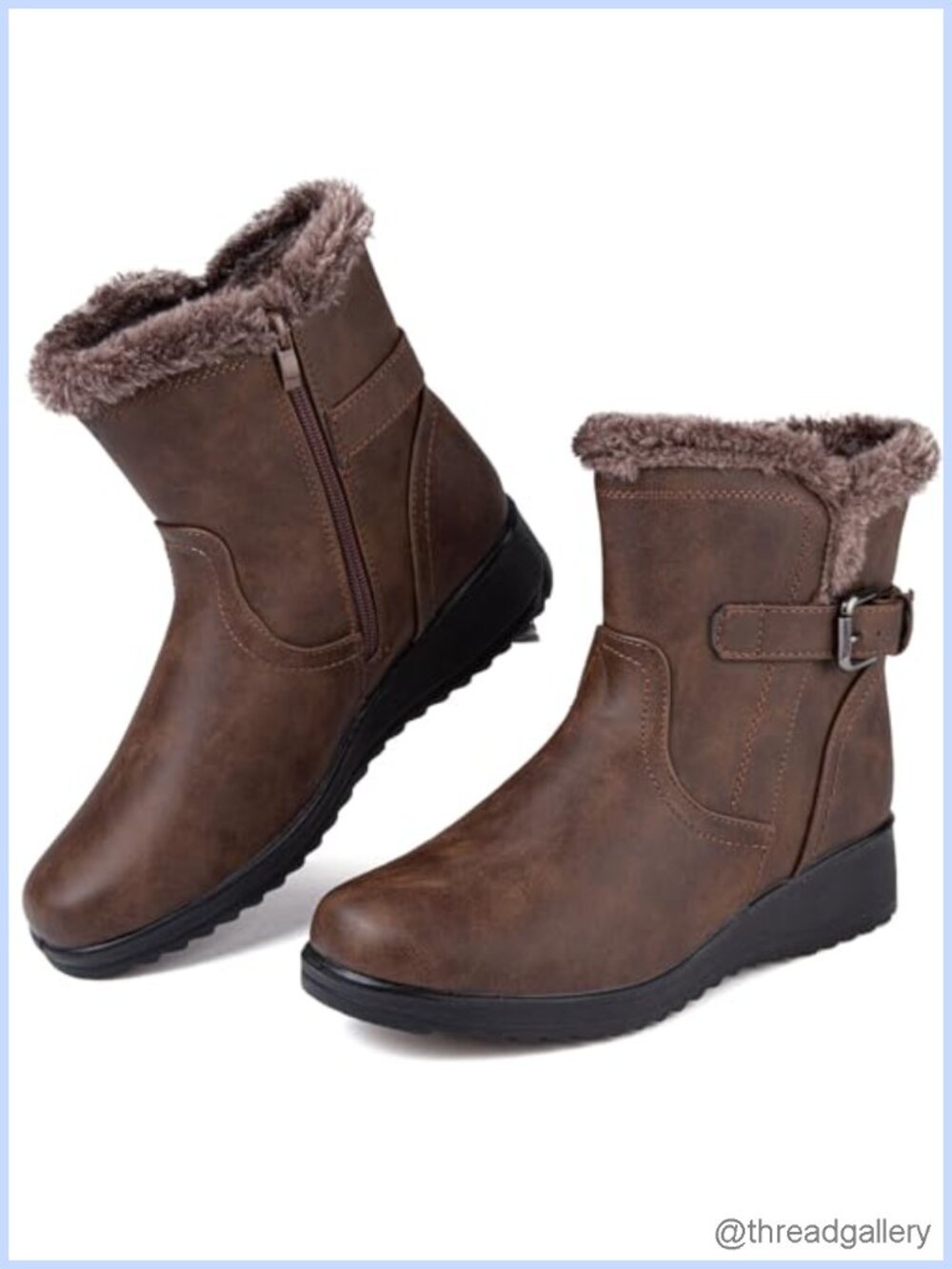 Waterproof Leather Snow Boots Fur Lined Zipper Ankle Booties